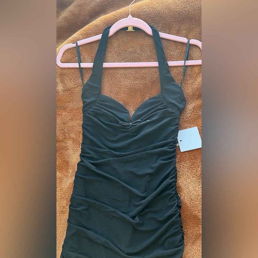NWT Bow Detail Halter Neck Bodycon Ruched Mesh Maxi Dress - Picture 7 of 11